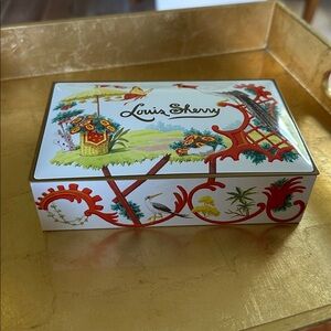 Louis Sherry Collectible Gold Tin Box with Vintage Chinoiserie Design
